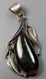 Large Sterling Silver & AMBER Amulet Pendant