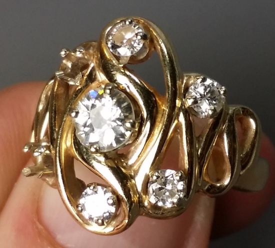 Unique 14k DIAMOND Ring w/ HALF-CARAT Centerstone