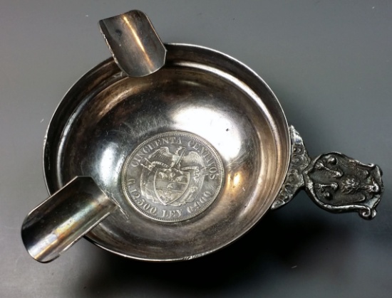 Antique Sterling Silver COIN Ashtray (A)