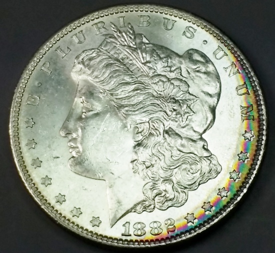 1882-s Morgan Silver Dollar -NEON RAINBOW TONED