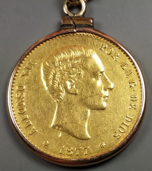 1877 Gold 25 Pesetas Coin