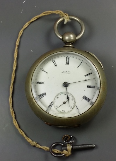 Large Antique WALTHAM Pocket Watch w/ Original Key!