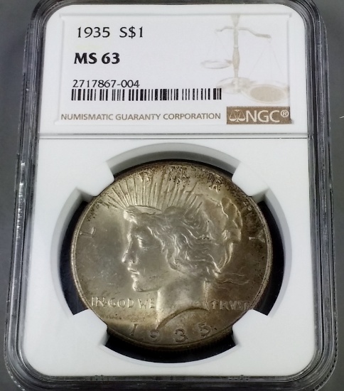 1935-P Peace Silver Dollar -NGC ms63