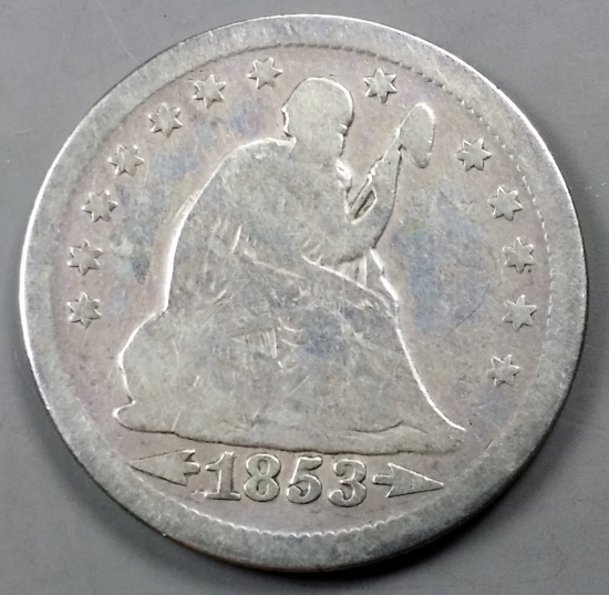1853 Seated Quarter Dollar -ARROWS & RAYS