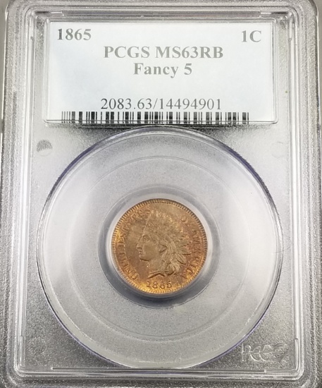 1865 "Fancy 5" Indian Head Cent -PCGS ms63 RB