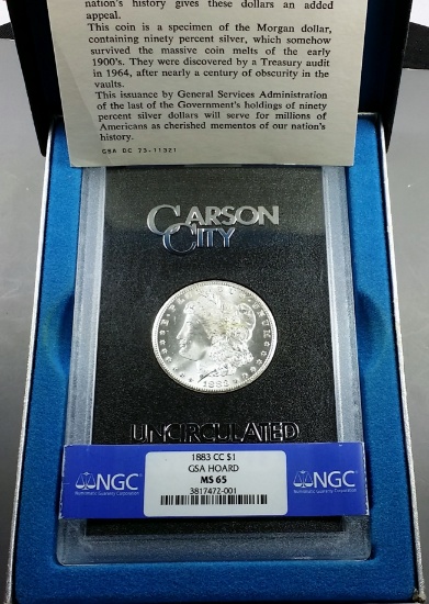 1883-CC (GSA) Morgan Silver Dollar -NGC ms65