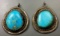 2x Native American OLD PAWN Sterling Silver & Blue Turquoise PENDANTS