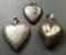 3x Vintage 925 Sterling Silver HEART Pendants