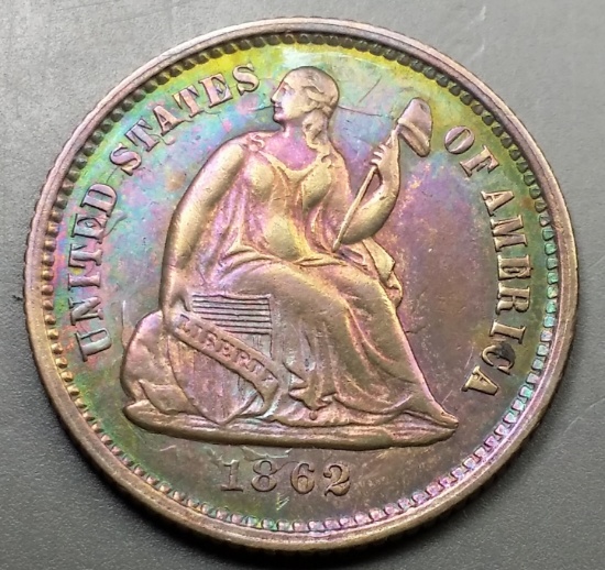 1862 HALF DIME -Clashed & TONED