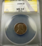 1929-p Lincoln Wheat Cent -ANACS ms63BN
