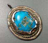 1x OLD PAWN Sterling Silver & Blue Turquoise PENDANT