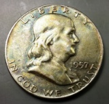 1957p Franklin Half Dollar -TONED