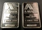 2x PREMIUM A-Mark 1oz .999 Silver Bars