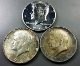 3x 1964 Kennedy Half Dollars -TONED & PROOF
