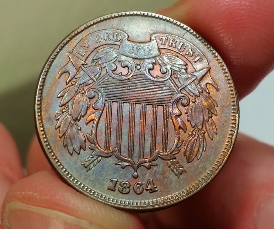 1864 (2c) Two Cent Piece -TONED