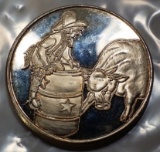 1oz .999 SILVER Rodeo Clown & Bull ROUND