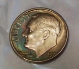 1957 Roosevelt Dime -SMURF TONED