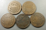 5x Two Cent (2c) Pieces
