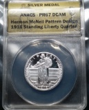 1916 Standing Liberty Quarter PATTERN Medal -999 Silver