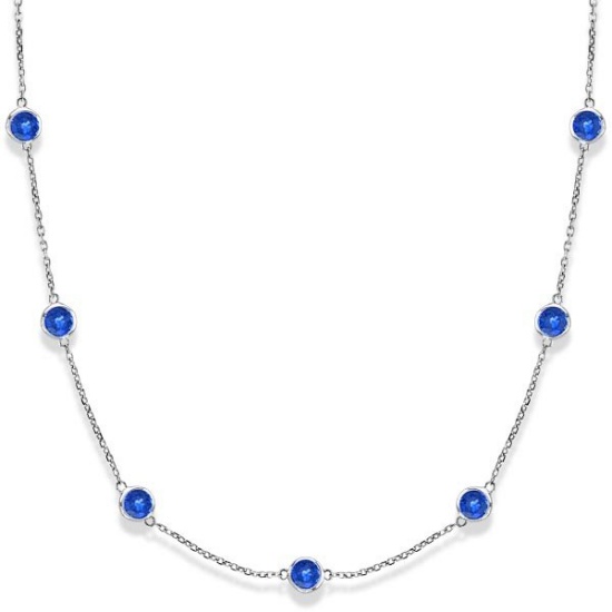 Blue Sapphires Gemstones by The Yard Necklace 14k White Gold 2.25ct
