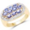 14K Yellow Gold Plated 1.70 Carat Genuine Tanzanite .925 Sterling Silver Ring
