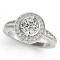 14KT White Gold 3 ct Halo Engagement Ring with J-L color and SI3/I1 clarity diamonds.