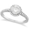 Halo Diamond Engagement Ring with Side Stone Accents 14K W. Gold 1.25ct