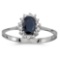 Certified 14k White Gold Oval Sapphire And Diamond Ring 0.41 CTW