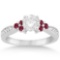 Floral Diamond and Ruby Engagement Ring 14k White Gold (1.00ct)
