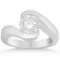 Solitaire Dimond Tension Set Engagement Ring 14k White Gold .90ct