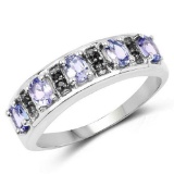 0.93 Carat Genuine Tanzanite and Black Spinel .925 Sterling Silver Ring