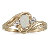 Certified 10k Yellow Gold Oval Opal And Diamond Ring 0.23 CTW