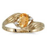 Certified 10k Yellow Gold Oval Citrine And Diamond Ring 0.33 CTW