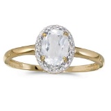 Certified 10k Yellow Gold Oval White Topaz And Diamond Ring 0.94 CTW