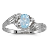 Certified 10k White Gold Oval Aquamarine And Diamond Ring 0.31 CTW