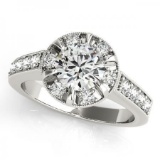 14KT White Gold 2 ct Halo Engagement & Wedding Ring Set with J-L color and SI3/I1 clarity diamonds.