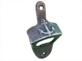 Rustic Dark Blue Cast Iron Wall Mounted Anchor Bottle Opener 3in.