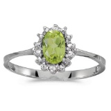 Certified 14k White Gold Oval Peridot And Diamond Ring 0.42 CTW