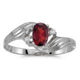 Certified 10k White Gold Oval Garnet And Diamond Ring 0.49 CTW