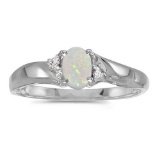 Certified 14k White Gold Oval Opal And Diamond Ring 0.21 CTW