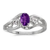 Certified 14k White Gold Oval Amethyst And Diamond Ring 0.35 CTW