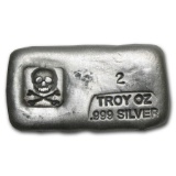 2 oz Silver Bar - Skull & Bones (PG&G)