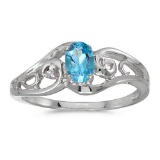 Certified 14k White Gold Oval Blue Topaz And Diamond Ring 0.41 CTW