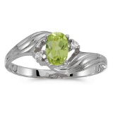 Certified 10k White Gold Oval Peridot And Diamond Ring 0.42 CTW