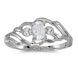 Certified 14k White Gold Oval White Topaz And Diamond Ring 0.24 CTW