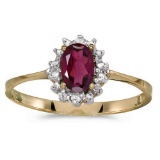 Certified 14k Yellow Gold Oval Rhodolite Garnet And Diamond Ring 0.51 CTW