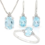 3 1/2 CARAT BABY SWISS BLUE TOPAZ & (15 PCS) DIAMOND 925 STERLING SILVER SET