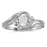 Certified 10k White Gold Oval White Topaz And Diamond Ring 0.96 CTW