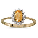 Certified 14k Yellow Gold Oval Citrine And Diamond Ring 0.33 CTW