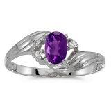 Certified 10k White Gold Oval Amethyst And Diamond Ring 0.36 CTW